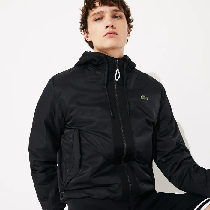 SPORT WaterResistant Zip Jacket Black Mens Lacoste Jackets and Coats Gift 4 You