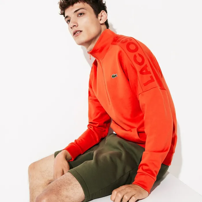 SPORT Zip Standup Neck Cotton Sweatshirt OrangeBlue Mens Lacoste Sweatshirts Gift for Friend