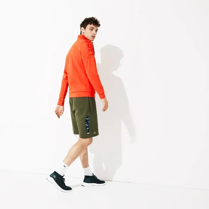 SPORT Zip Standup Neck Cotton Sweatshirt OrangeBlue Mens Lacoste Sweatshirts Gift for Friend