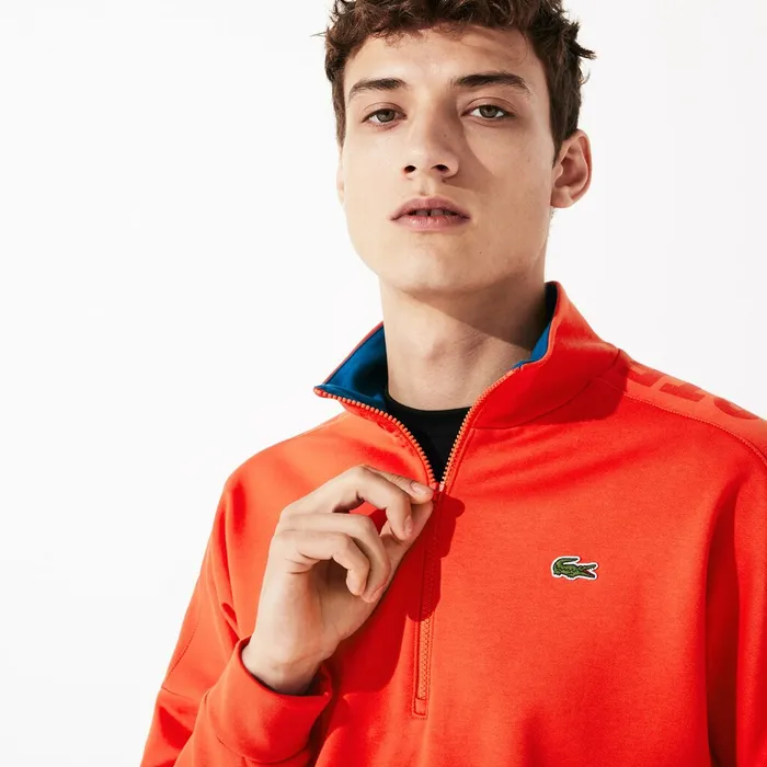 SPORT Zip Standup Neck Cotton Sweatshirt OrangeBlue Mens Lacoste Sweatshirts Gift for Friend