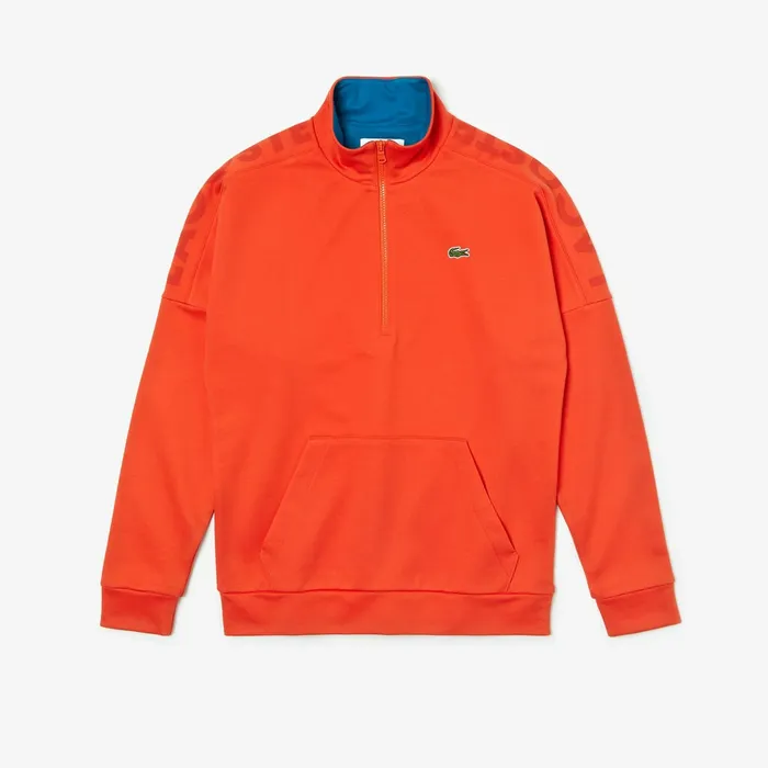 SPORT Zip Standup Neck Cotton Sweatshirt OrangeBlue Mens Lacoste Sweatshirts Gift for Friend