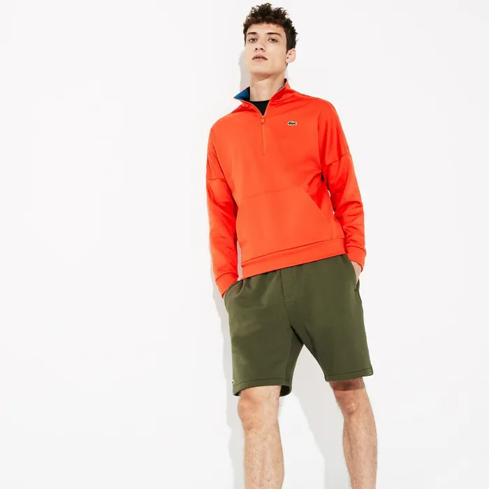 SPORT Zip Standup Neck Cotton Sweatshirt OrangeBlue Mens Lacoste Sweatshirts Gift for Friend