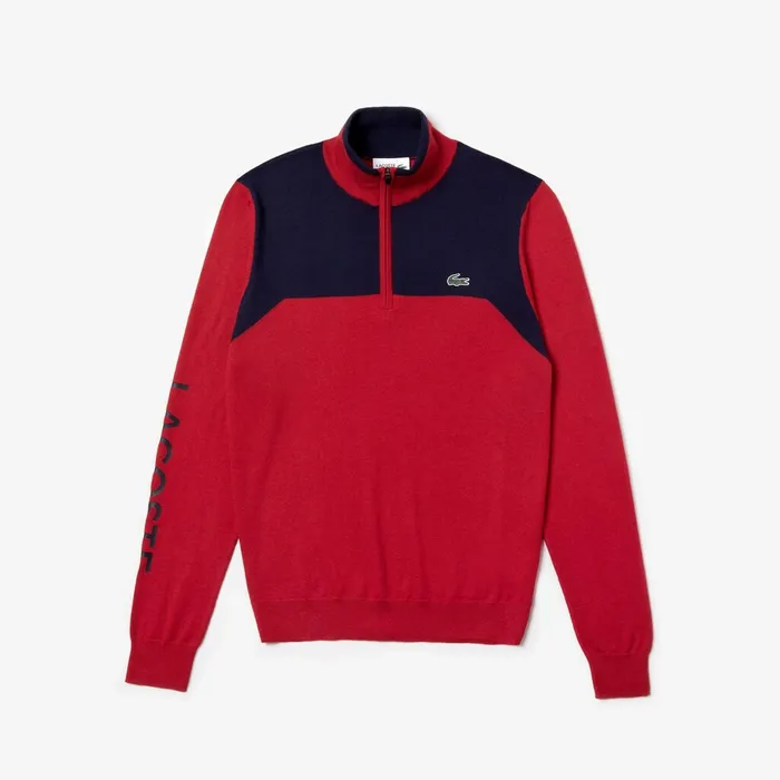 SPORT ZipUp Technical Wool Sweater RedNavy Blue Mens Lacoste Sweaters For Sale