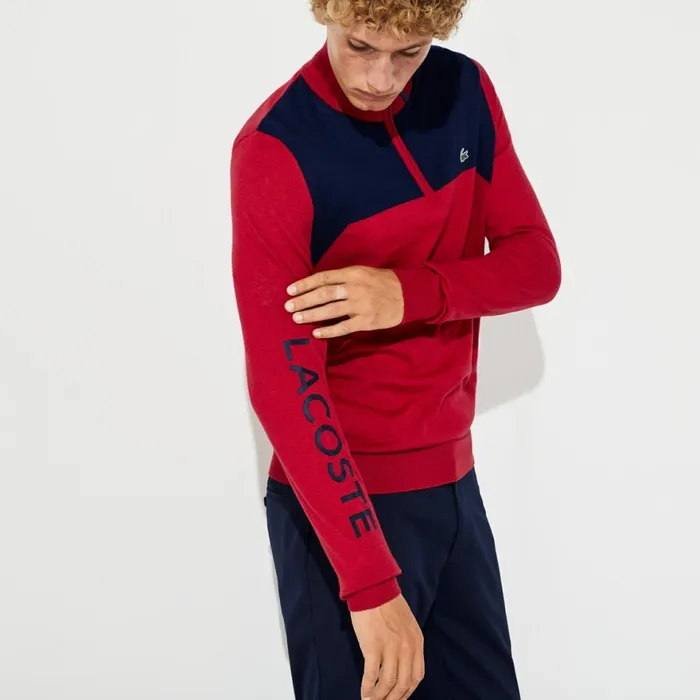 SPORT ZipUp Technical Wool Sweater RedNavy Blue Mens Lacoste Sweaters For Sale