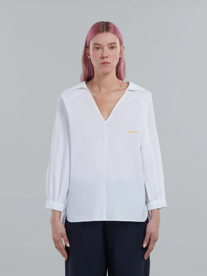 Squareneck Top In White Organic Poplin Women Marni Tops and TShirts