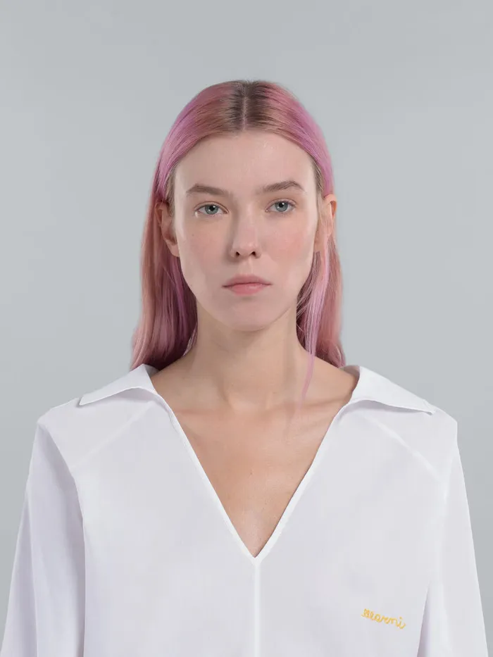 Squareneck Top In White Organic Poplin Women Marni Tops and TShirts