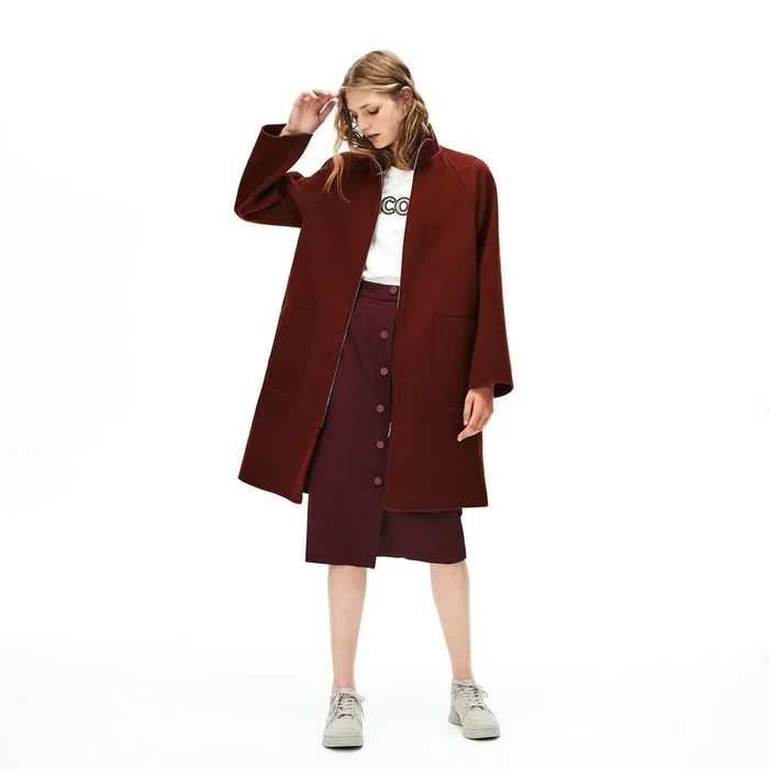 Standup Collar WoolBlend Zip Coat Brown Womens Lacoste Jackets and Coats Shop Online