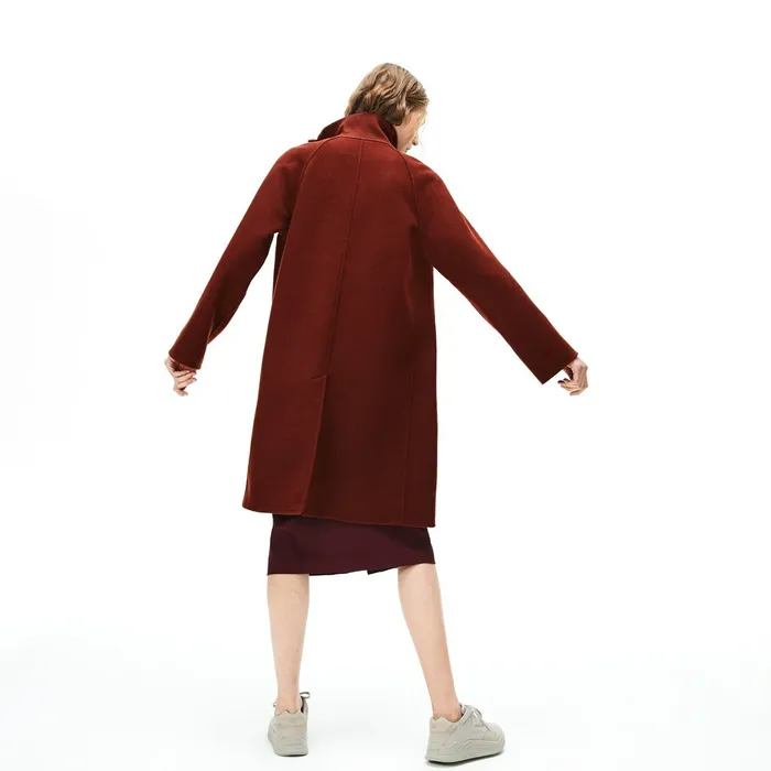 Standup Collar WoolBlend Zip Coat Brown Womens Lacoste Jackets and Coats Shop Online