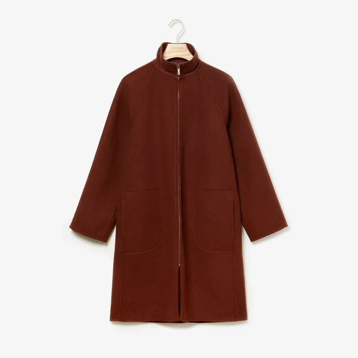 Standup Collar WoolBlend Zip Coat Brown Womens Lacoste Jackets and Coats Shop Online