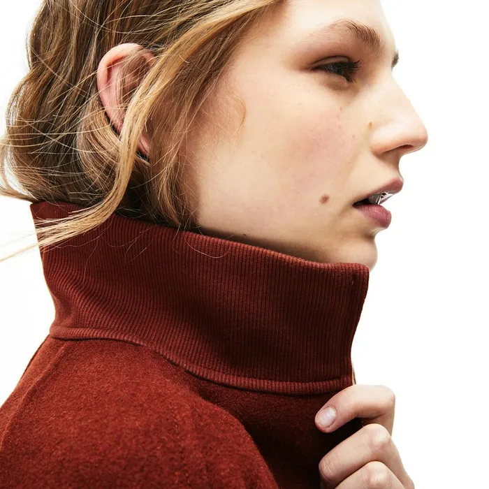 Standup Collar WoolBlend Zip Coat Brown Womens Lacoste Jackets and Coats Shop Online