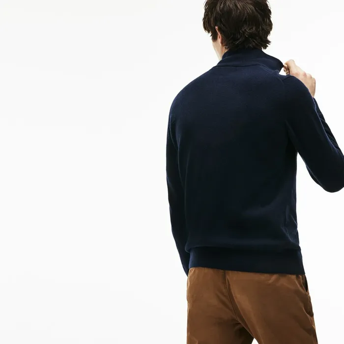 StandupCollar Wool Sweater Navy BlueGreenWhite Mens Lacoste Sweaters Near Me