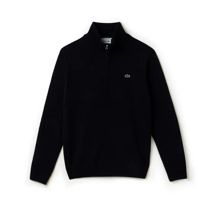 StandupCollar Wool Sweater Navy BlueGreenWhite Mens Lacoste Sweaters Near Me