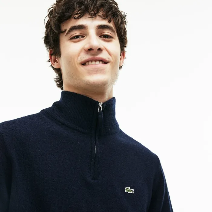 StandupCollar Wool Sweater Navy BlueGreenWhite Mens Lacoste Sweaters Near Me