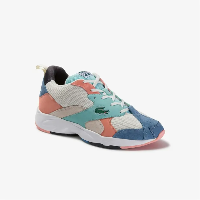 Storm 96 Mesh and Suede Sneakers Off WhtBlu Mens Lacoste Sneakers Outlet
