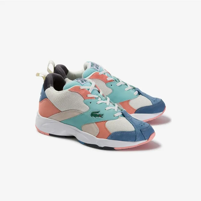 Storm 96 Mesh and Suede Sneakers Off WhtBlu Mens Lacoste Sneakers Outlet