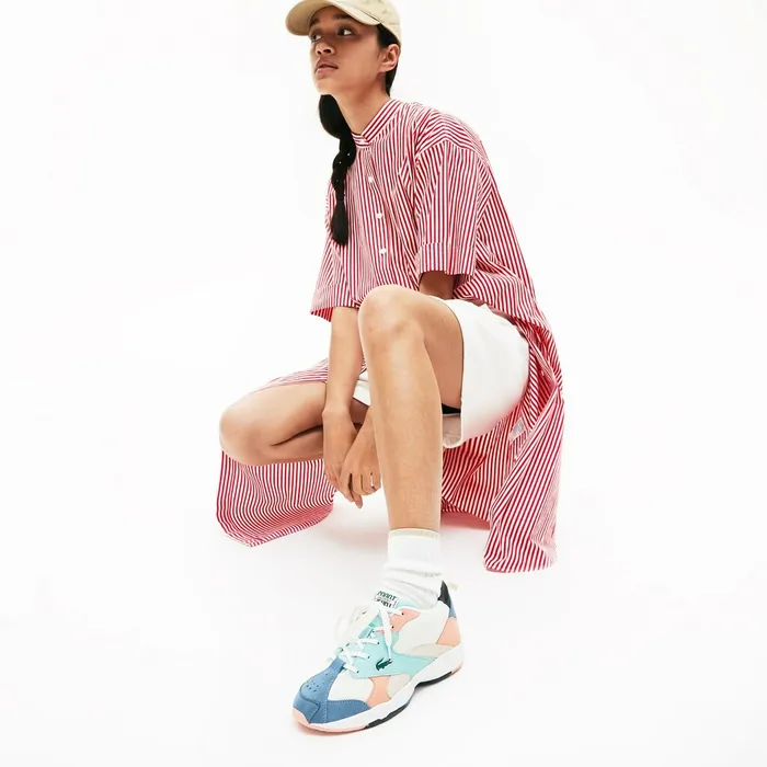 Storm 96 Textile and Suede Sneakers Off WhtBlu Womens Lacoste Sneakers Gift for Friend