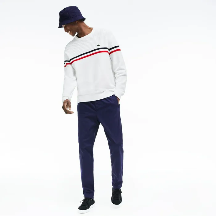 Stretch Canvas Chinos Navy Blue Mens Lacoste Pants and Shorts On Sale