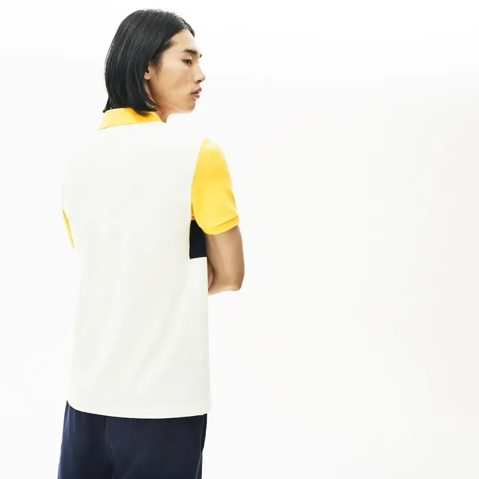 Stretch Colorblock Polo Shirt WhiteNavy BlueYellow Mens Lacoste Polos Gift 4 You