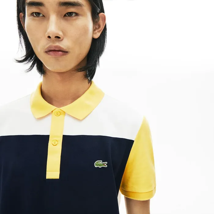 Stretch Colorblock Polo Shirt WhiteNavy BlueYellow Mens Lacoste Polos Gift 4 You