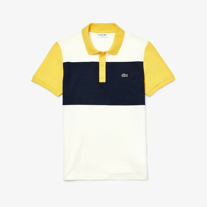 Stretch Colorblock Polo Shirt WhiteNavy BlueYellow Mens Lacoste Polos Gift 4 You