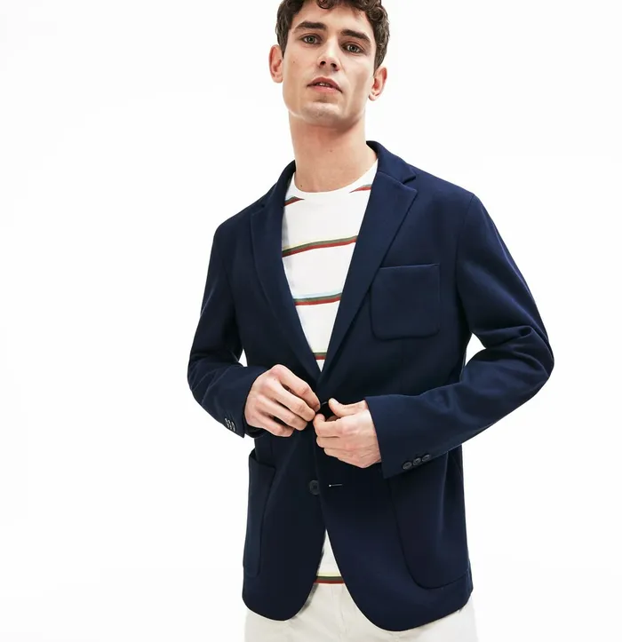 Stretch Cotton Jersey Piqu Blazer Navy Blue Mens Lacoste Jackets and Coats For Sale Stretch Cotton Jersey Piqu Blazer Navy Blue Mens Lacoste Jackets and Coats For Sale