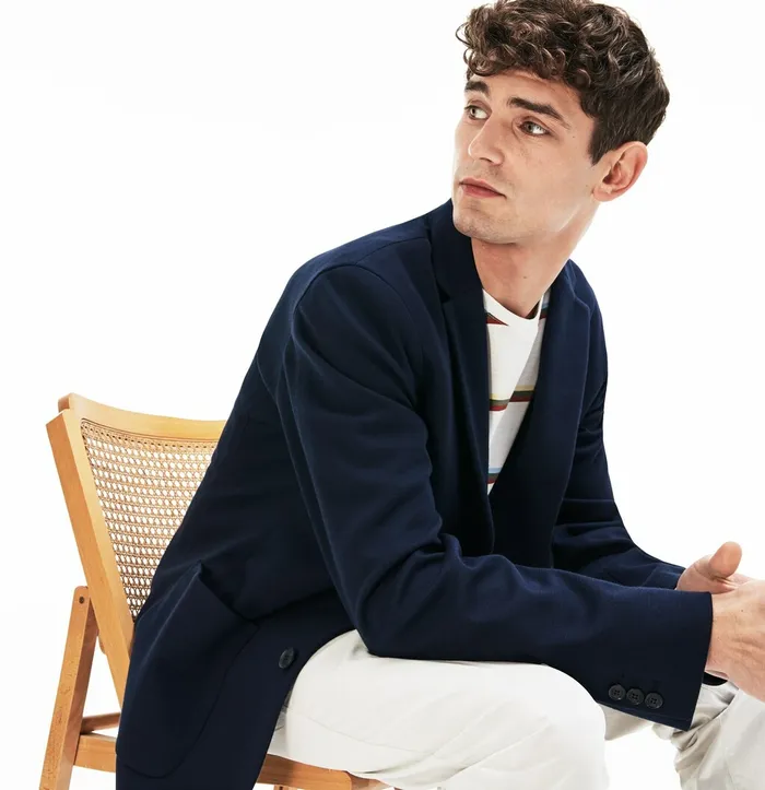 Stretch Cotton Jersey Piqu Blazer Navy Blue Mens Lacoste Jackets and Coats For Sale