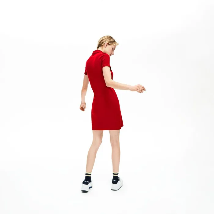 Stretch Cotton Mini Piqu Polo Dress Bordeaux Womens Lacoste Dresses and Skirts USA