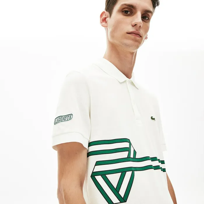 Stripe Print Polo Shirt White Mens Lacoste Polos Casaul