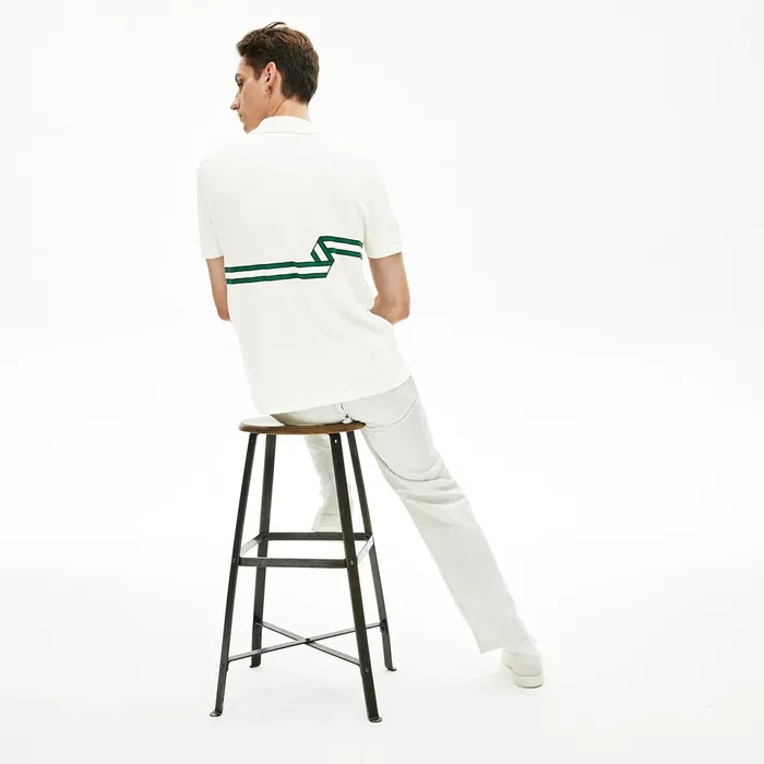 Stripe Print Polo Shirt White Mens Lacoste Polos Casaul