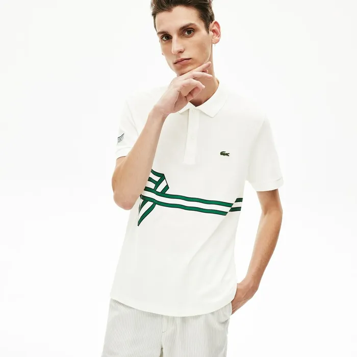 Stripe Print Polo Shirt White Mens Lacoste Polos Casaul