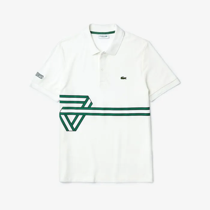 Stripe Print Polo Shirt White Mens Lacoste Polos Casaul