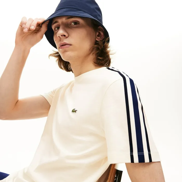 Stripe Sleeved Jersey TShirt White Mens Lacoste TShirts Store