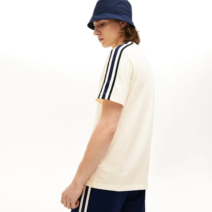 Stripe Sleeved Jersey TShirt White Mens Lacoste TShirts Store