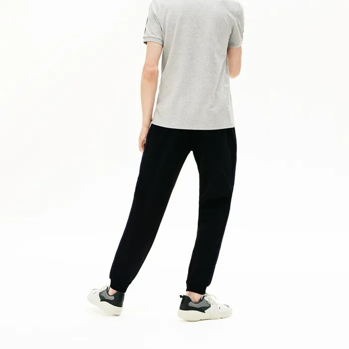 Striped Accent Fleece Sweatpants Black Mens Lacoste Tracksuits Store