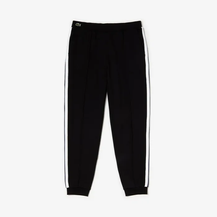 Striped Accent Fleece Sweatpants Black Mens Lacoste Tracksuits Store