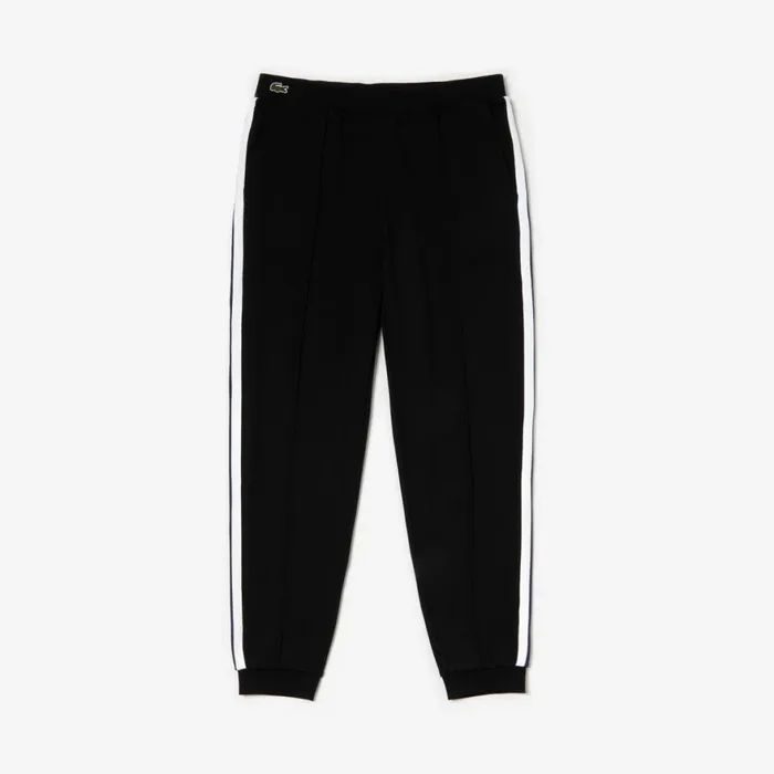 Striped Accent Fleece Sweatpants Black Mens Lacoste Tracksuits Store