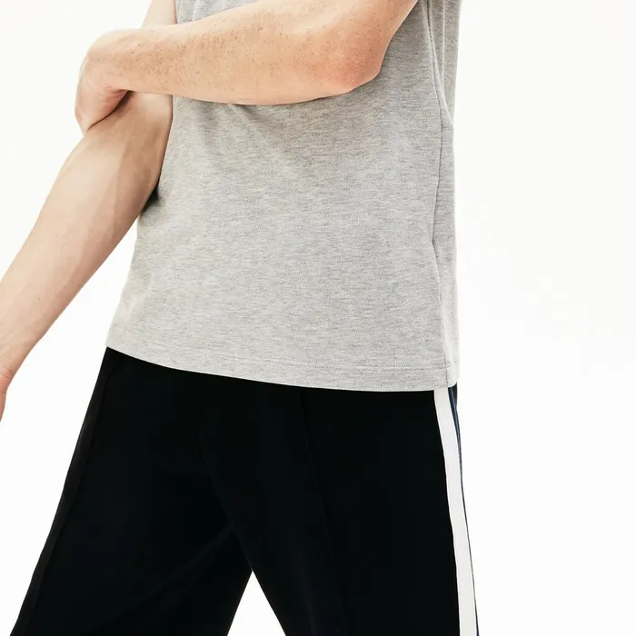 Striped Accent Fleece Sweatpants Black Mens Lacoste Tracksuits Store