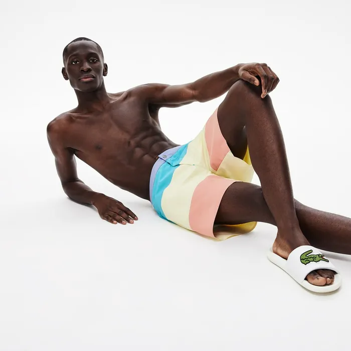 Striped Colorblock QuickDry Swim Shorts PurpleYellowPinkTurquoise Mens Lacoste Swimwear Shop