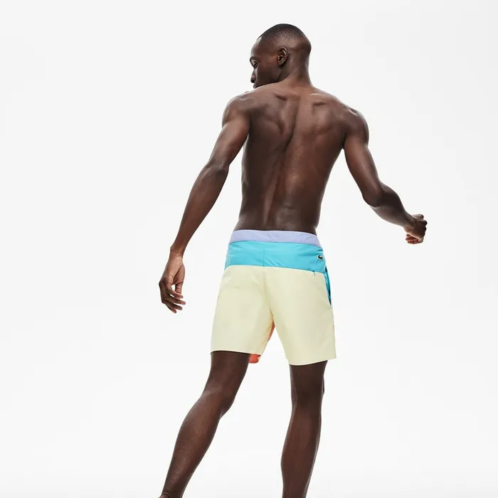 Striped Colorblock QuickDry Swim Shorts PurpleYellowPinkTurquoise Mens Lacoste Swimwear Shop