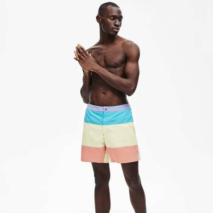 Striped Colorblock QuickDry Swim Shorts PurpleYellowPinkTurquoise Mens Lacoste Swimwear Shop