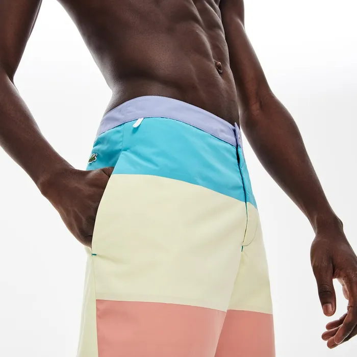 Striped Colorblock QuickDry Swim Shorts PurpleYellowPinkTurquoise Mens Lacoste Swimwear Shop