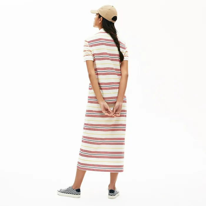 Striped Cotton Buttoned Polo Dress WhiteRedYellowNavy BlueLight Pink Womens Lacoste Dresses and Skirts Gift for Friend