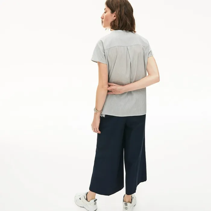 Striped Linen And Cotton Blend Shirt WhiteNavy Blue Womens Lacoste Shirts and Tops Shop