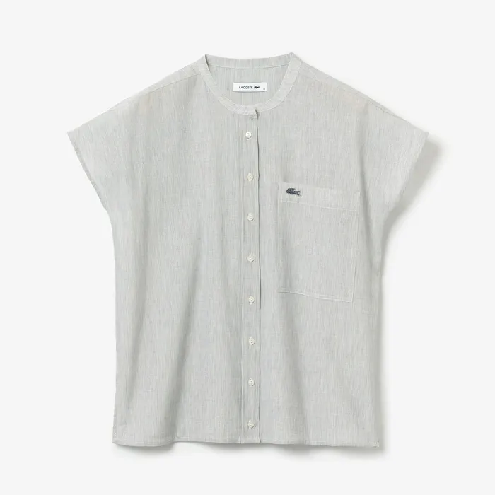 Striped Linen And Cotton Blend Shirt WhiteNavy Blue Womens Lacoste Shirts and Tops Shop