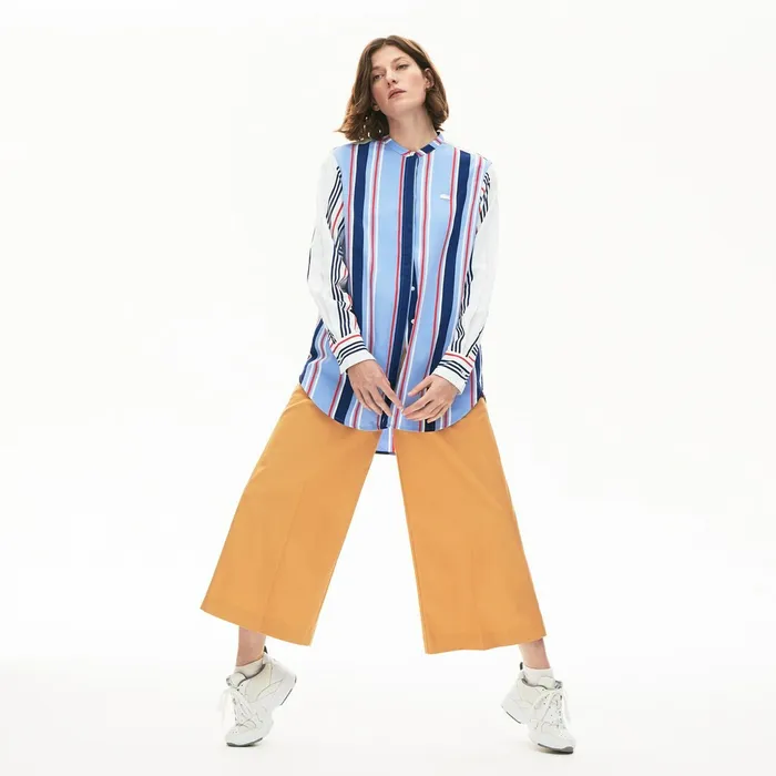 Striped Long Flowing Shirt PurpleWhiteNavy BlueRed Womens Lacoste Shirts and Tops Cheap On Sale