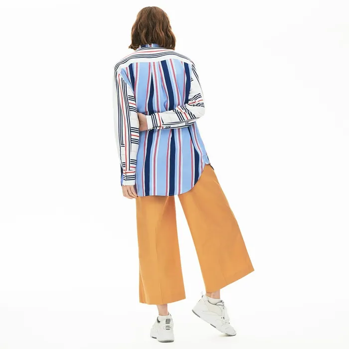 Striped Long Flowing Shirt PurpleWhiteNavy BlueRed Womens Lacoste Shirts and Tops Cheap On Sale
