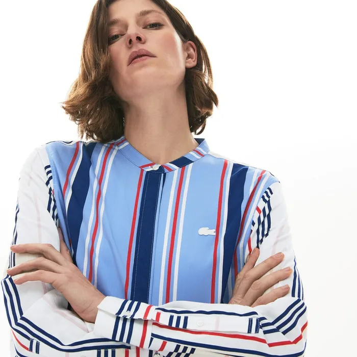 Striped Long Flowing Shirt PurpleWhiteNavy BlueRed Womens Lacoste Shirts and Tops Cheap On Sale