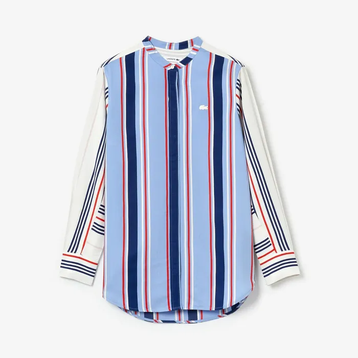 Striped Long Flowing Shirt PurpleWhiteNavy BlueRed Womens Lacoste Shirts and Tops Cheap On Sale