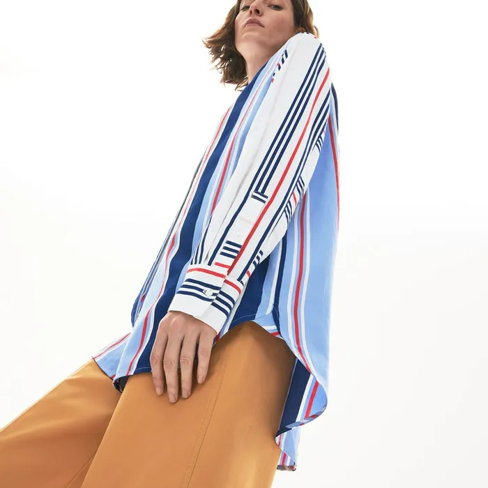 Striped Long Flowing Shirt PurpleWhiteNavy BlueRed Womens Lacoste Shirts and Tops Cheap On Sale