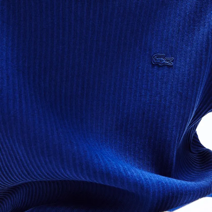 Striped Sleeves Cotton And Linen Blend Crew Neck Sweater Navy BlueWhite Mens Lacoste Sweaters Outlet